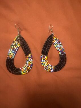 Handcrafted Multicolor African Beaded Teardrop Earrings